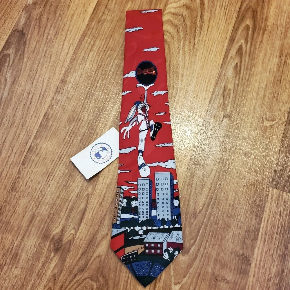Vintage Atlanta Braves Tie‎ Red Bugs Bunny Baseball MLB Genuine Merchandise 1994